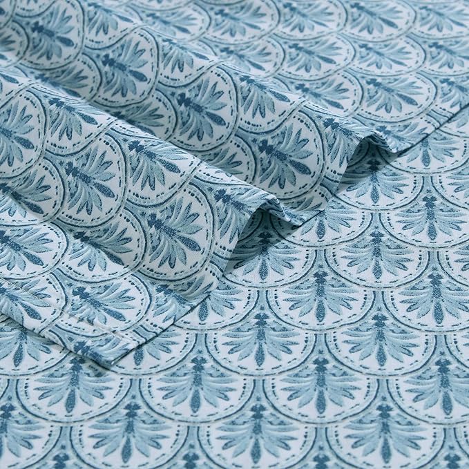 Tommy Bahama - Queen Sheet Set, Super Soft Cotton Percale Bedding with Matching Shams, Tropical Bedding Set, Oeko-Tex Certified (Coastal Batik Blue, Queen)
