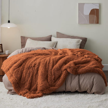 Bedsure GentleSoft Fluffy Burnt Orange Blankets Queen Size for Bed, Cozy Thick Sherpa Faux Fur Fleece Fuzzy Plush Winter Warm Soft Full Queen Blankets, Bedroom Decor Orange Gifts for Women Men, 90x90