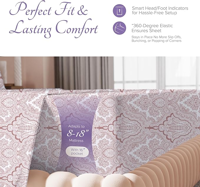 Carressa Linen 100% Egyptian Cotton Printed Bed Sheets - 600 Thread Count 3 PC Twin Sheet Set, Hotel Luxury Sateen Bedsheets, 16" Deep Pocket Soft Cooling Sheets for Twin Size Bed - Paisley