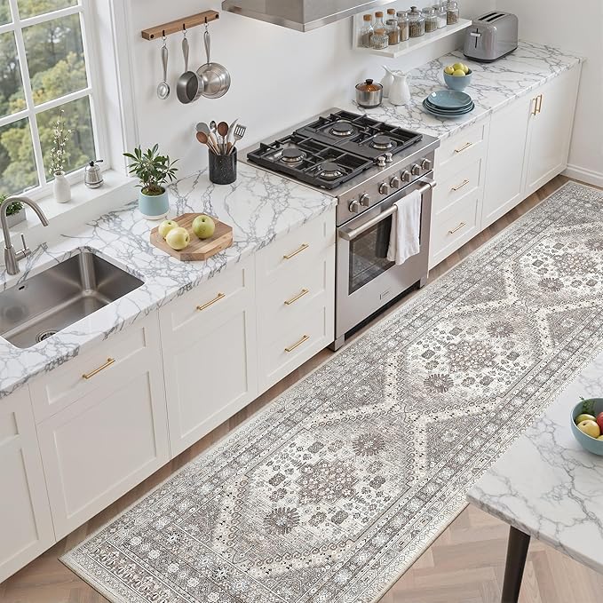 zesthome Washable Runner Rug 2.5x8 - Stain Resistant Entryway Rug,Ultra-Thin Kitchen Rugs, Anti Slip Backing Runner Rugs for Entrance Laundry Room Indoor Hallway (Brown/Beige,2.5'x8')