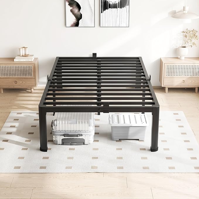 12 Inch Twin XL Bed Frame, 3500Lbs Heavy Duty Metal Platform with Round Corner Legs Mattress Slide Stopper, Steel Slat Support No Box Spring Needed, Noise Free, Non-Slip, Easy Assembly