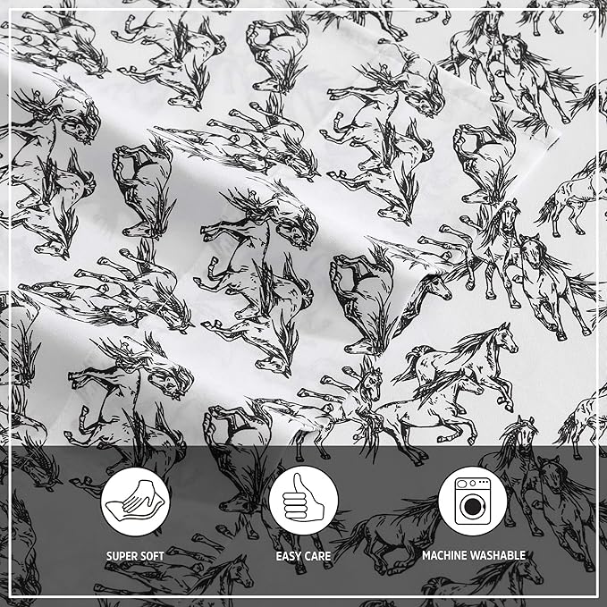 Wrangler - Full Bed Sheets, Ultra-Soft & Lightweight Bedding with Matching Pillowcases, Lightweight Bed Set for All Season Comfort, Oeko-Tex Certified (Mustangs Black)