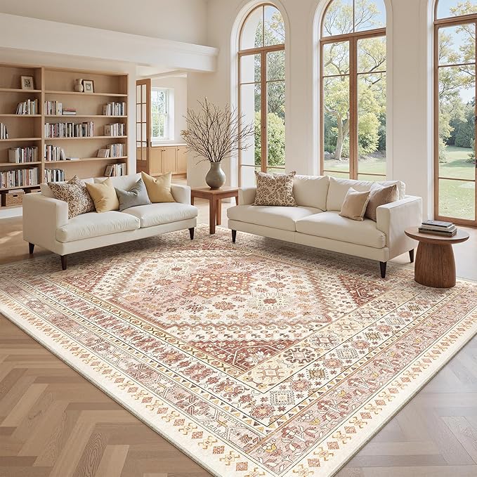 zesthome 9x12 Area Rugs for Living Room,Non-Slip Backing Washable Rugs,Vintage Large Area Rug，Stain Resistant Home Decor Rug