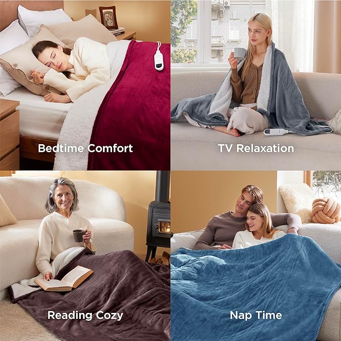 Bedsure Heated Blanket Throw Blanket - Fast Heating Electric Blanket, Soft Flannel Heated Throw with 4 Time Settings, 6 Heating Settings, Warm Gifts for Women Men (50x60 inches, Sage Green)