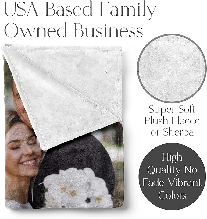 Ships Next Day, Custom Blanket with Picture - Printed in USA, Personalized Photo Blanket (Fleece – 50x60)