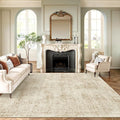 Washable Area Rug 8x10, Large Soft Rugs for Living Room Vintage 8x10 Area Rugs for Bedroom Dining Room Floral Non-Slip Thin Brown