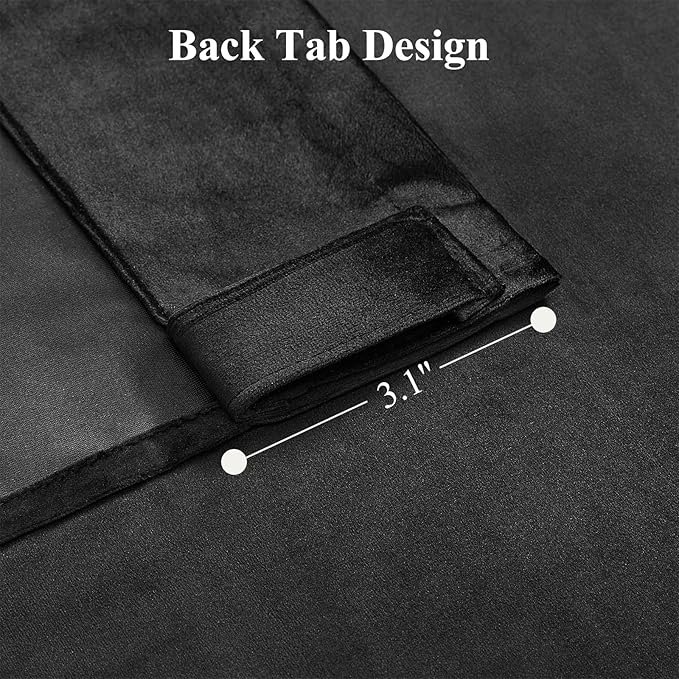 Black Velvet Blackout Curtains Extra Long Room Darkening Drapes Super Soft Elegant Thermal Insulated Soundproof Window Curtains for Bedroom Living Room, Back Tab Rod Pocket, W52 x L102, 2 Panels
