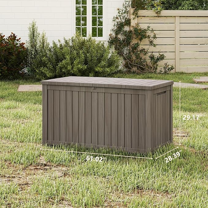 200 Gallon Outdoor Storage Box Waterproof, Resin Deck Boxes with Lockable Lid & UV-Resistant for Patio, Pool, Garden Furniture Cushions & Accessories, Coffee
