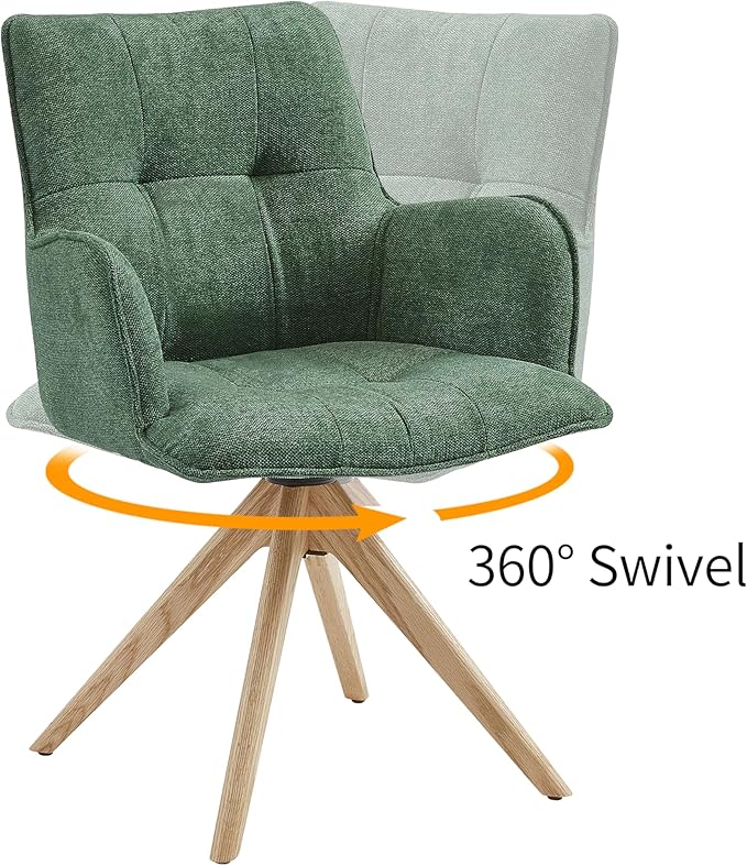 Art Leon Desk Chair Without Wheels - Mid Century Modern Swivel Office Chair, Fabric Upholstered Accent Chair with Oak Wood Legs for Small Space Living Room Bedroom, Set of 2, Green