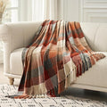 EVERGRACE Plaid Chenille Throw Blanket for Couch, Super Soft Cozy Decorative Fall Throw Blanket with Tassels for Bed Sofa Gift, Lightweight Harvest Plaid Throw Blanket for Autumn 50”x60”