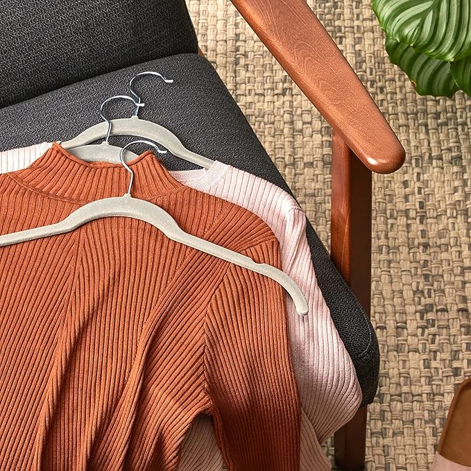 Amazon Basics Slim, Velvet, Non-Slip Shirt Clothes Hangers, Gray/Silver - Pack of 30