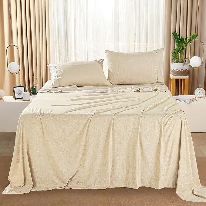Utopia Bedding Queen Sheet Set – 4 Piece Bed Sheets for Queen Size Bed, Soft and Breathable Microfiber, Includes 1 Fitted Sheet, 1 Flat Sheet and 2 Pillowcases (Heather Beige)