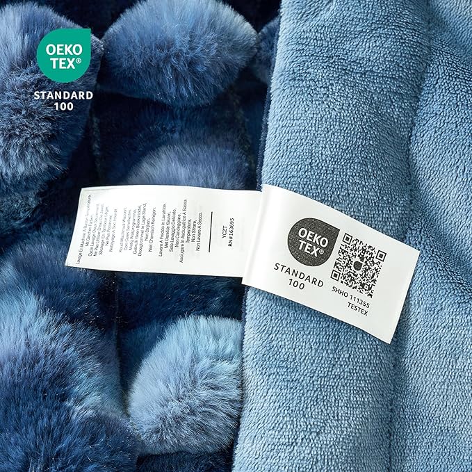 Cozy Bliss Faux Fur Throw Blanket for Couch, Cozy Warm Plush Striped Blanket for Sofa Bedroom Living Room, 108 * 90 Inches Tie-dye Blue