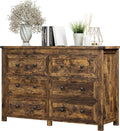 Dresser for Bedroom with 6 Drawers, Farmhouse Wood Chest of Drawers, Wide TV Stand Closet Storage Furniture with Metal Handle, Modern Clothes Organizer for Hallway, Living Room, Entryway, Brown