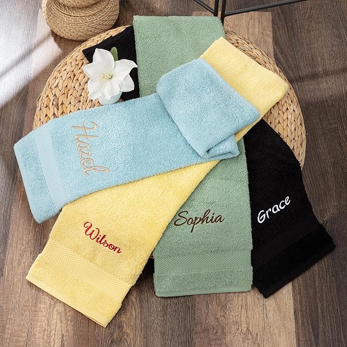 Personalized Towels - Customized Turkish Cotton Towel Set, Monogrammed Towels with Initials, Name & Embroidery, Idea (Beige, Bath Sheet (Oversized 40"x80"))