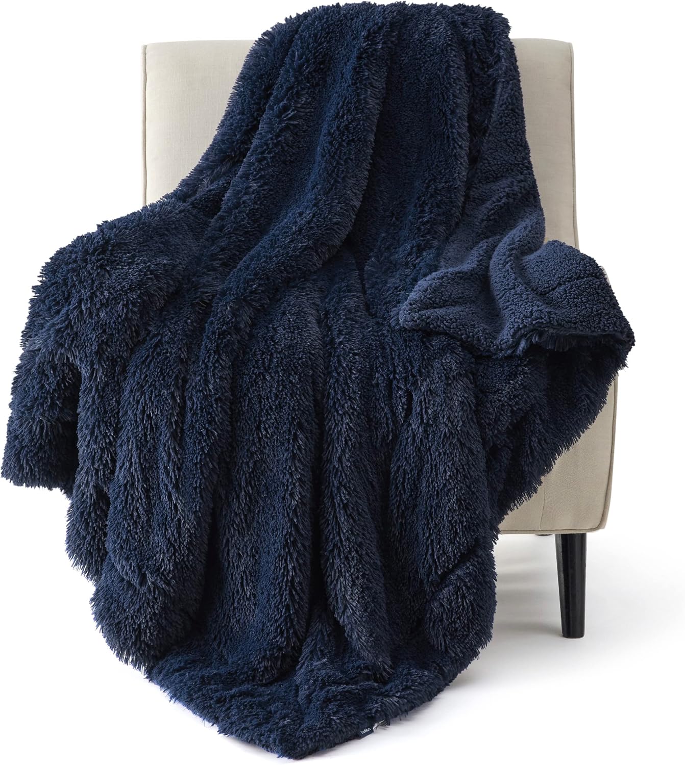 Bedsure GentleSoft Fluffy Navy Blue Throw Blanket for Couch, Dark Blue Gifts for Men, Women, Soft Sherpa Fleece Thick Warm Faux Fur Throw Blanket, Fuzzy Plush Cozy Gifts for Dad Grandpa, 50x60