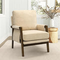 Beige Accent Chair for Bedroom & Living Room, Mid Century Modern Accent Arm Chair, Upholstered Anthropologie Accent Chair with Solid Wood Frame, Fabric