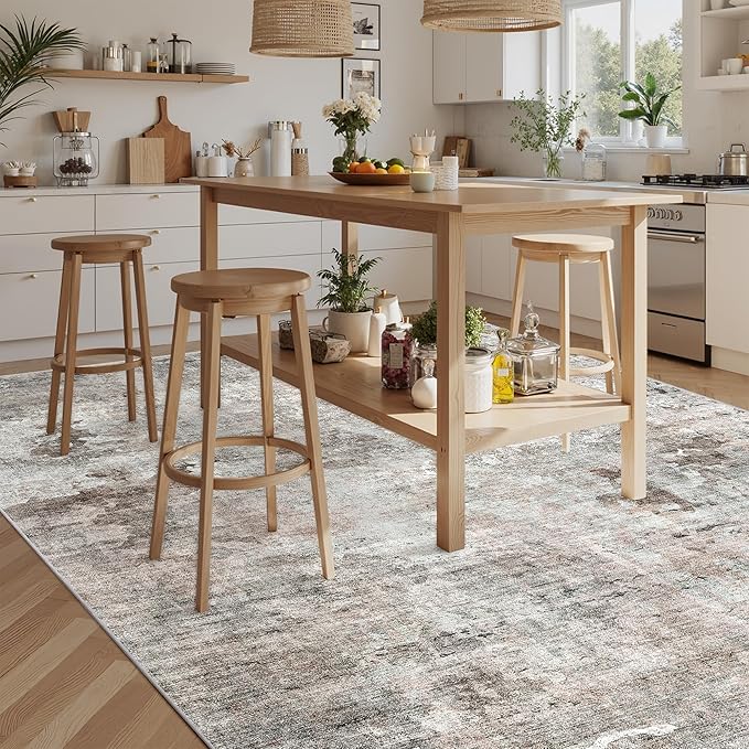 Abstract Rug 8x10 Large Living Room Rugs Neutral Modern Washable Area Rugs for Bedroom Dining Room Non-Slip Stain Resistant Foldable Thin Rug Grey Pink