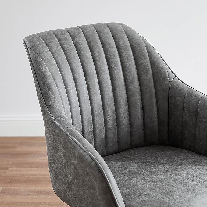 Zouron Mid Century Modern Accent Chair with Oak Wood Legs, Upholstered Swivel Chair No Wheels, Side Accent Armchair Vanity Chair for Small Space Home Office Living Room Bedroom, Gray