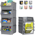TidyFriend Plastic Stackable Storage Bins for Pantry, 4 Pack Stackable Bins For Organizing Food, Kitchen, and Bathroom Essentials (Grey)