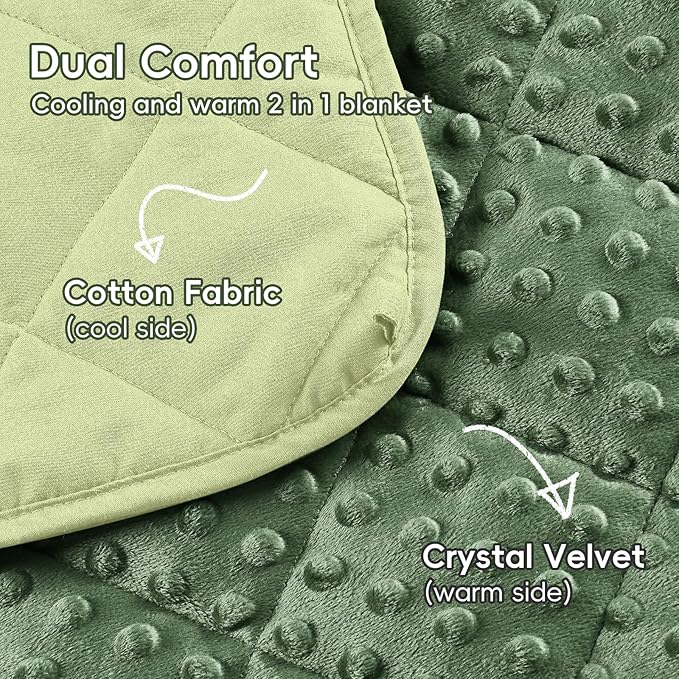 yescool Weighted Blanket 7 Pounds Moss Green Twin Size Cooling Weighted Throw Blanket, Minky Heavy Blankets Warm Weighted Comforter, Big Washable Thick Blankets Gift for 60-90lbs, 40 * 60in