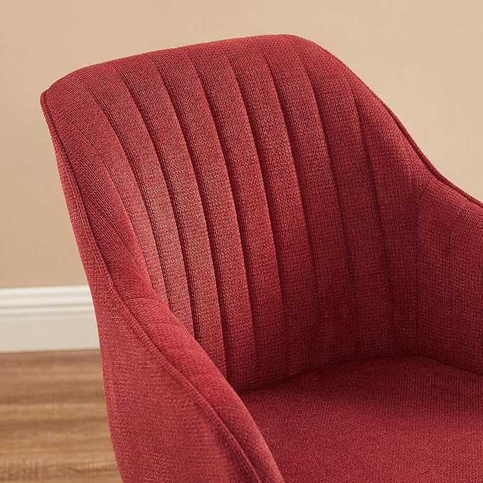Zouron Mid Century Modern Accent Chair with Wooden Legs, Upholstered Swivel Chair No Wheels, Side Accent Armchair Vanity Chair for Small Space Home Office Living Room Bedroom, Red