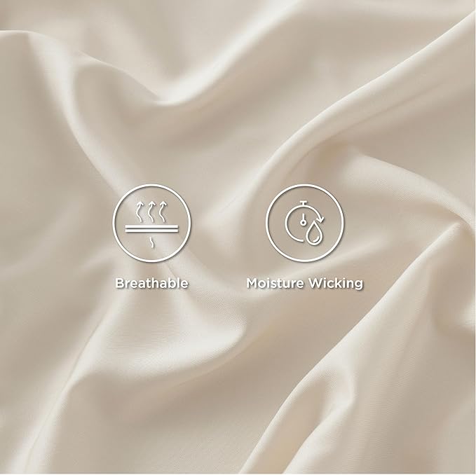 Bedsure Full Size Bed Sheets, Cooling Sheets, Rayon Derived from Bamboo, Breathable & Soft, Deep Pocket Up to 16 Inches, Hotel Luxury Silky Bedding for Hot Sleepers, Light Beige