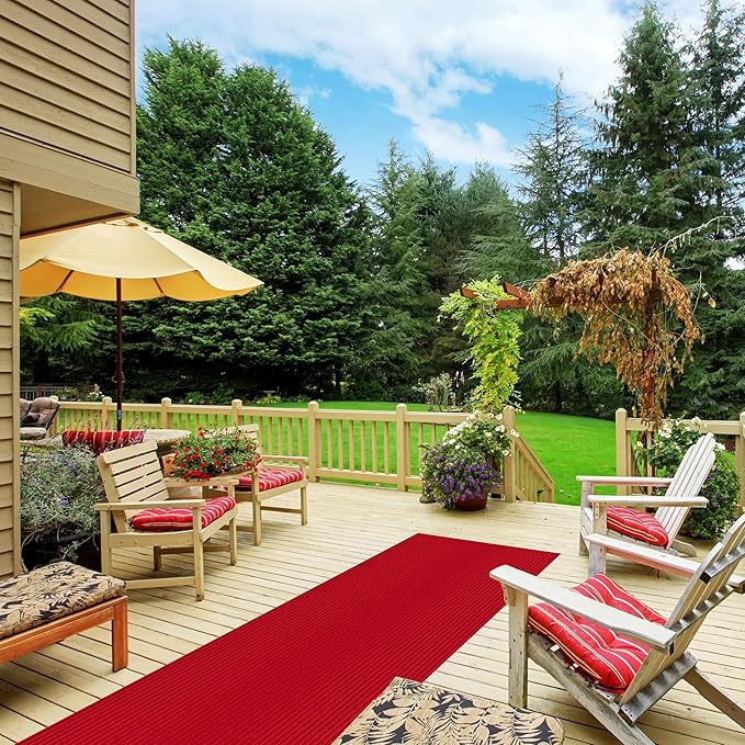 Ottomanson 2'7" x 44' Hallway Runner with Scraper Pile Extra Durable Non-Slip Rug Mat for Indoor & Outdoor Use - Ideal for Kitchen, Entryway, Patio & Garage - High-Traffic Carpet, Red