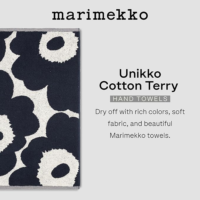 MARIMEKKO Unikko Terry Cotton Hand Towel (Charcoal) – Floral Patterned Hand Towels – 28 in x 20 in