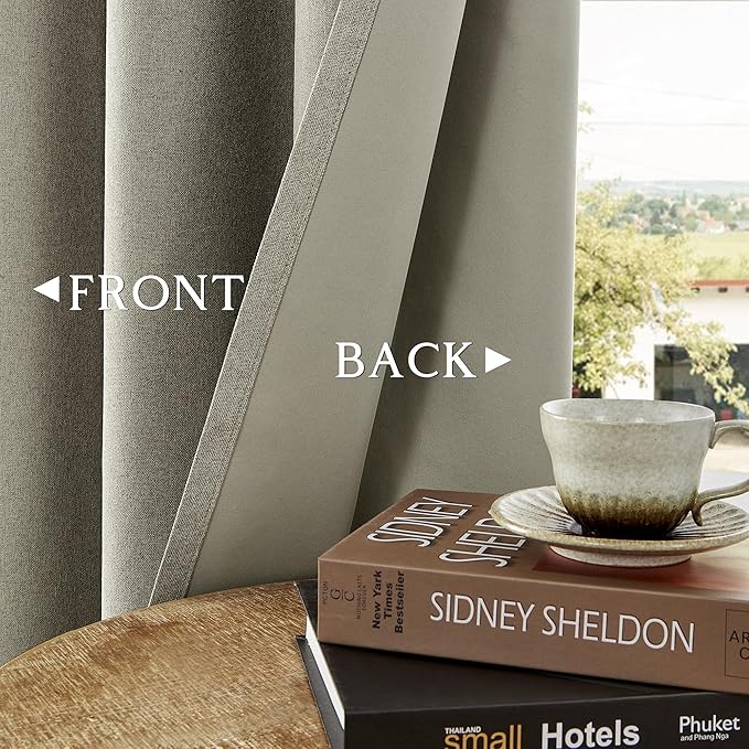 ChrisDowa 100% Blackout Sand Solid Curtains 63 Inches Long 2 Panels for Bedroom Living Room,Farmhouse Room Darkening Thermal Insulated Soundproof Grommet Top Window Treatment Drapes,52x63