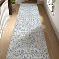 jinchan Lima Hallway Runner Rug 2x10 Washable - Vintage Floral Non Slip Low-Pile Soft Ultra-Thin Faux Wool Kitchen Rug Distressed Carpet Runner for Farmhouse Bedroom Laundry (2x10ft, Blue)