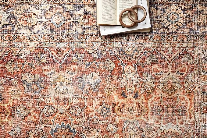 Loloi Layla Collection LAY-02 Spice/Marine 2'-6" x 12'-0" .13" Thick Runner Rug, Soft, Durable, Vintage Inspired, Distressed, Low Pile, Non-Shedding, Easy Clean, Printed, Living Room Rug