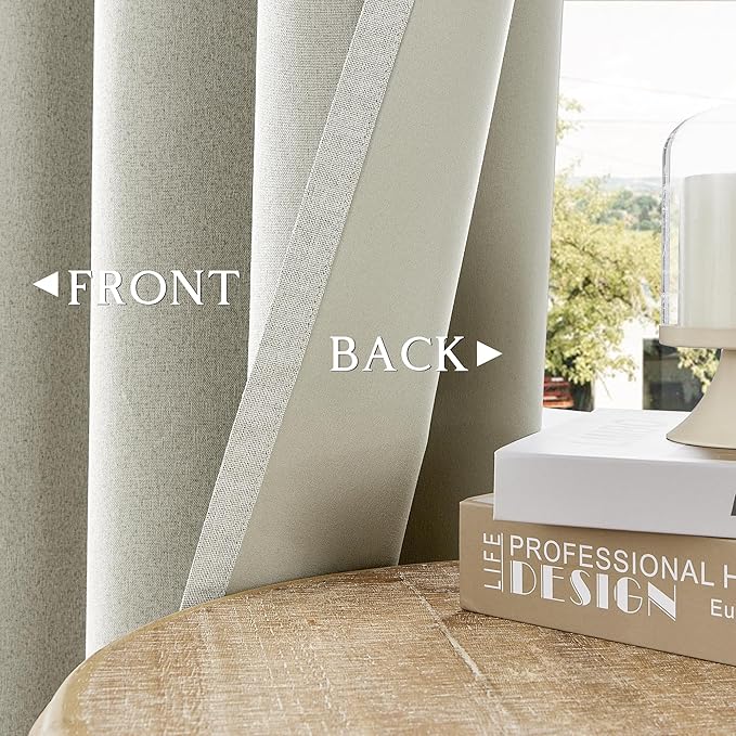 ChrisDowa 100% Blackout Greyish Beige Solid Curtains 54 Inches Long 2 Panels for Bedroom Living Room,Farmhouse Room Darkening Thermal Insulated Soundproof Grommet Top Window Treatment Drapes,52x54