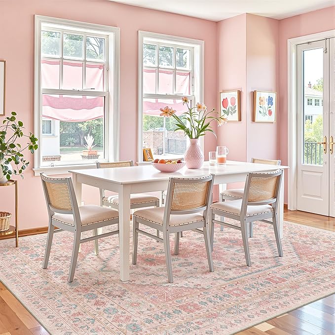 zesthome Pink Rug - 5x7 Area Rugs for Bedroom, Stain Resistant Washable Rugs for Nursery Room, Living Room, Home Decor, Girls Rug (Pink/Blue,5'x7')