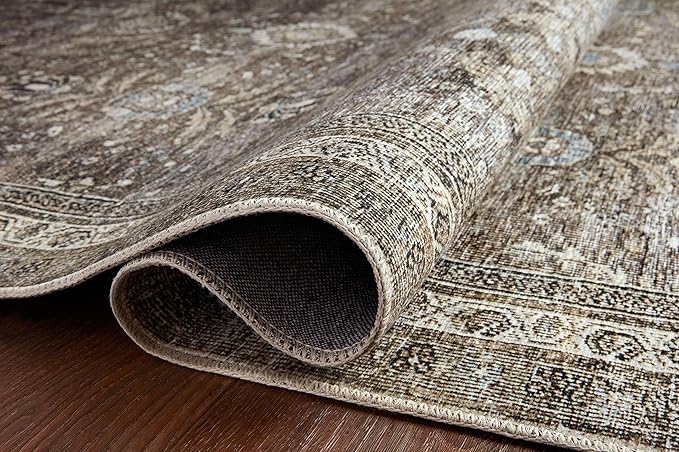 Loloi Layla Collection LAY-13 Antique/Moss 3'-6" x 5'-6" .13" Thick Accent Rug, Soft, Durable, Vintage Inspired, Distressed, Low Pile, Non-Shedding, Easy Clean, Printed, Living Room Rug