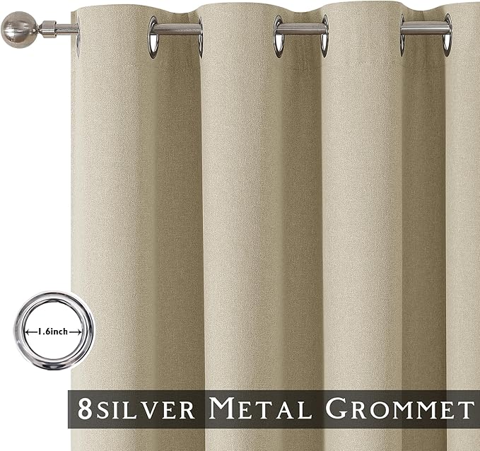 ChrisDowa 100% Blackout Tan Solid Curtains 63 Inches Long 2 Panels for Bedroom Living Room,Farmhouse Room Darkening Thermal Insulated Soundproof Grommet Top Window Treatment Drapes,52x63