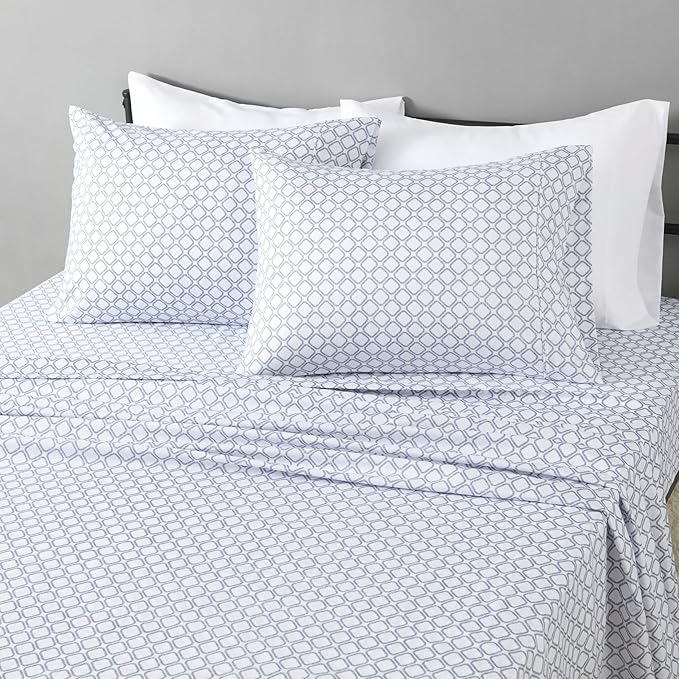 Amazon Basics Lightweight Microfiber 4-Piece Bed Sheet Set, Aqua, Printed, Full