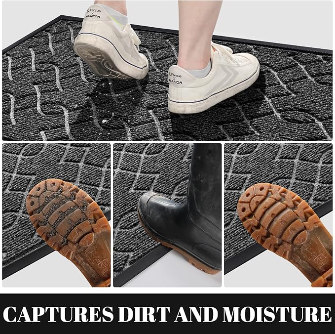 Yimobra Large Door Mat 36x24, All-Season Waterproof Doormat Outdoor Entrance, Heavy Duty Non-Slip Outside Door Mat for Garage Patio Proch Entryway Indoor, Easy Clean, Black Gray