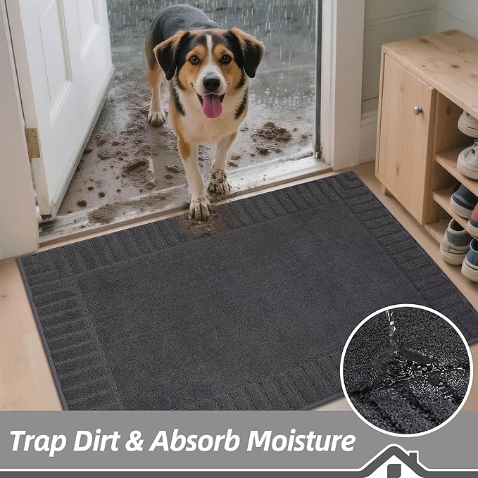 BEQHAUSE Door-Mat-Non-Slip Front Door Mat Washable Low-Profile Entrance Rugs for Front Door Entry Dirt Trapper Door Mats Absorbent Welcome Mats,20"x32",Dark Grey
