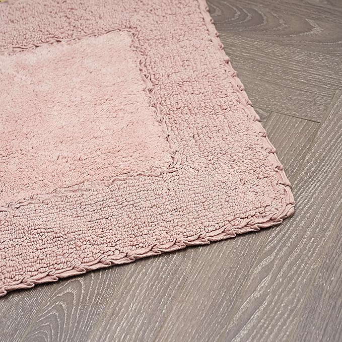 Laura Ashley Ruffle Border 100% Cotton Bath Rug Set, Blush Pink, 17" x 24"/ 20" x 32"