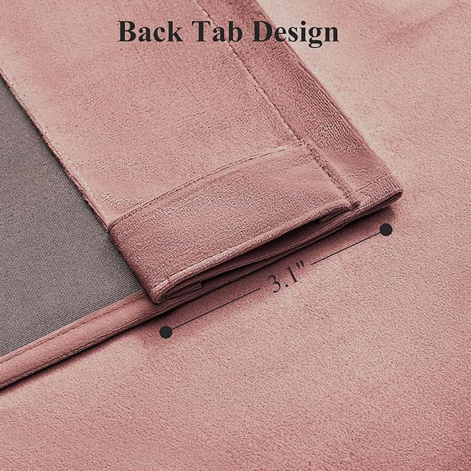 Dusty Rose Pink Velvet Curtains for Girls Bedroom Room Darkening Thermal Insulated Soundproof Curtain 102 Inches Long Cute Window Drapes for Living Room, Back Tab Rod Pocket, W52 x L102, 2 Panels