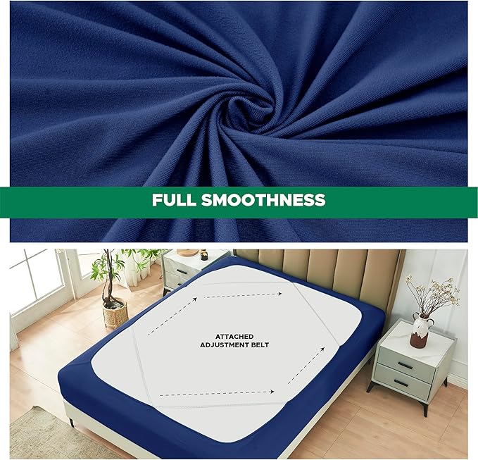 Biscaynebay Decorative Box Spring Cover Full & Full XL Size, Navy Luxurious Jersey Knitting Stretchy Wrap Around 4 Sides Bed Skirt for Home/Hotels, Easy Fit Wrinkle & Fade Free Machine Washable