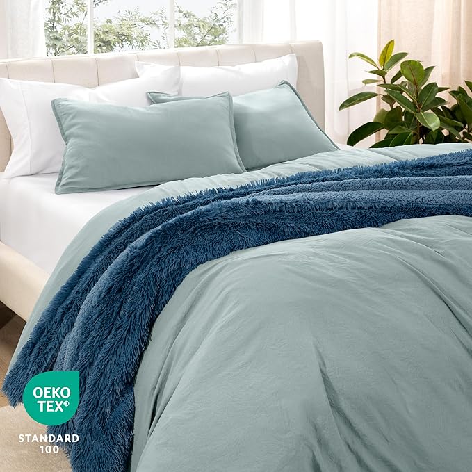 Bare Home Microfiber Duvet Cover Set - Ultra Soft Washed Microfiber - Queen Size - Linen-Like Look - Easy Care - Breathable Fabric - Our Softest Duvet Cover Set (Queen, Sea Spray)