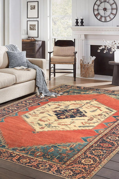 Keen Home Design 8x10 Rug - Machine Washable Area Rug with Non-Slip Backing, Ideal for Living Room, Dining Room, Bedroom - Vintage, Easy Clean, Durable, Low Pile Rug - (8' x 10')