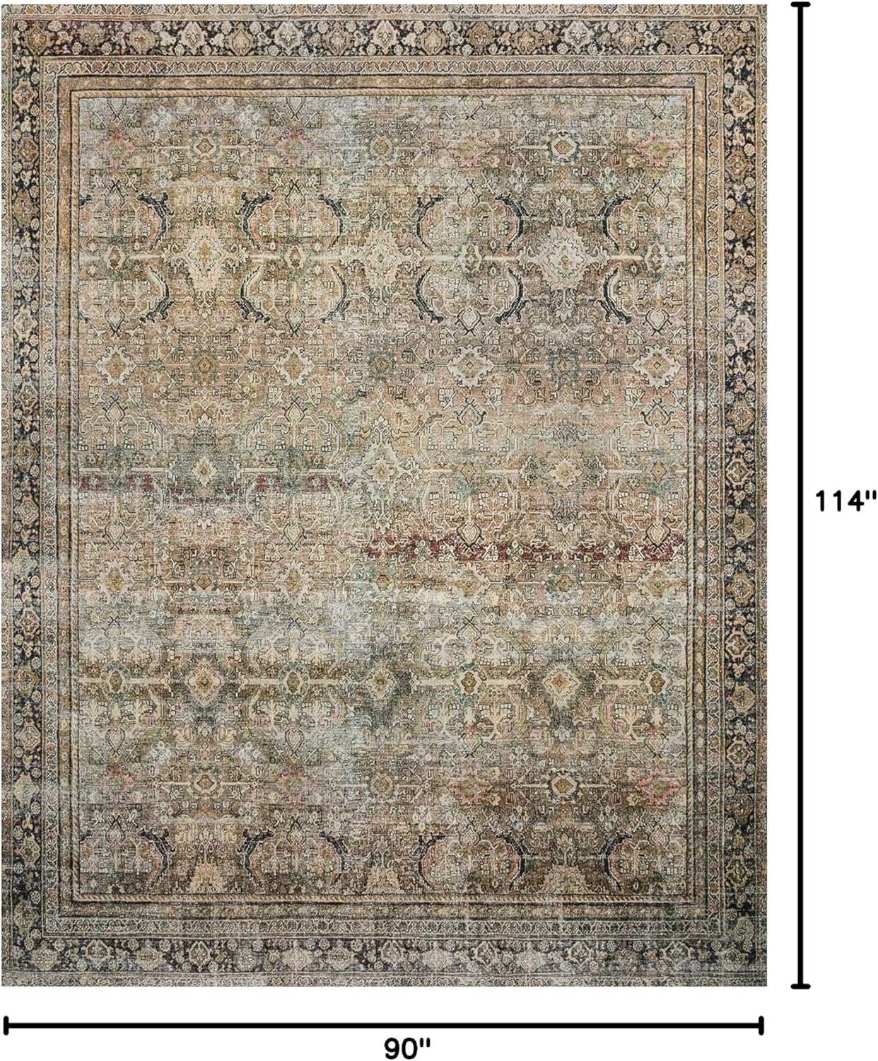 Loloi Layla Collection LAY-03 Olive/Charcoal 7'-6" x 9'-6" .13" Thick Area Rug, Soft, Durable, Vintage Inspired, Distressed, Low Pile, Non-Shedding, Easy Clean, Printed, Living Room Rug