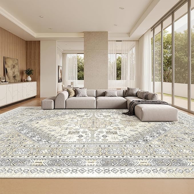 zesthome 10x14 Area Rugs,Stain Resistant Washable Rug,Ultra-Thin Rugs for Living Room,Bedroom,Non-Slip Backing Home Decor Large Area Rug (Beige,10'x14')