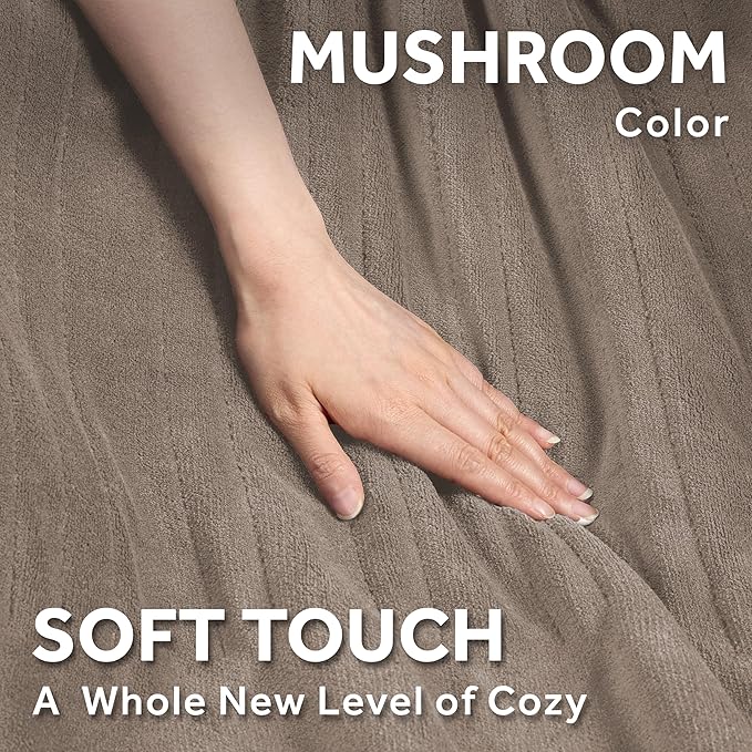 Sunbeam Electric Royal Luxe Microplush Heated Blanket, 12 Heat Settings, 12-Hour Auto Shut-Off, Fast Heating, Warm & Cozy, Machine Washable, Mushroom Color, Twin (84" x 62")