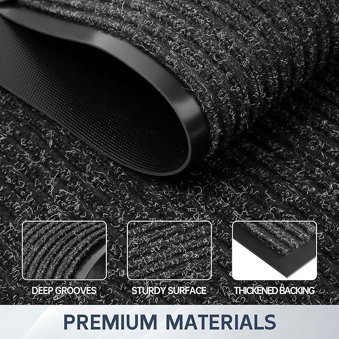 Front Door Mat, 120" x 36" Heavy Duty Indoor Outdoor Doormat, Non-Slip Welcome Mats for Entryway, Rubber Backing Low Profile Commercial Door Mats, Black Stripe