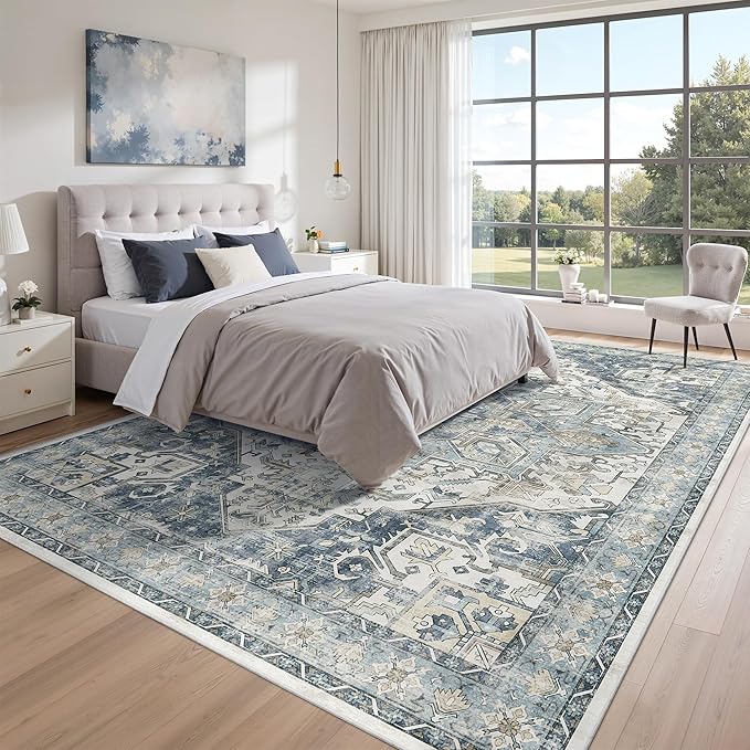 zesthome 10x12 Area Rugs-Washable Rug for Living Room, Non-Slip Backing Rugs, Stain Resistant 10x12 Rug for Bedroom, Ultra-Thin Low Pile Rugs, Vintage Large Home Decor
