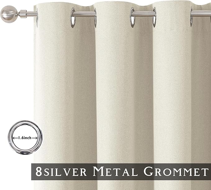ChrisDowa 100% Blackout Birch Solid Curtains 90 Inches Long 2 Panels for Bedroom Living Room,Farmhouse Room Darkening Thermal Insulated Soundproof Grommet Top Window Treatment Drapes,52x90